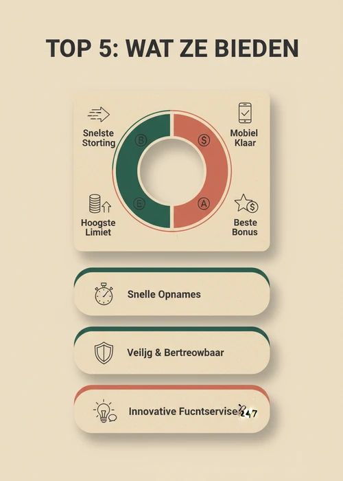 Wat de top 5 bankoverschrijving casino's bieden als donut: snelste storting, hoogste limiet, beste bonus en mobiel klaar.